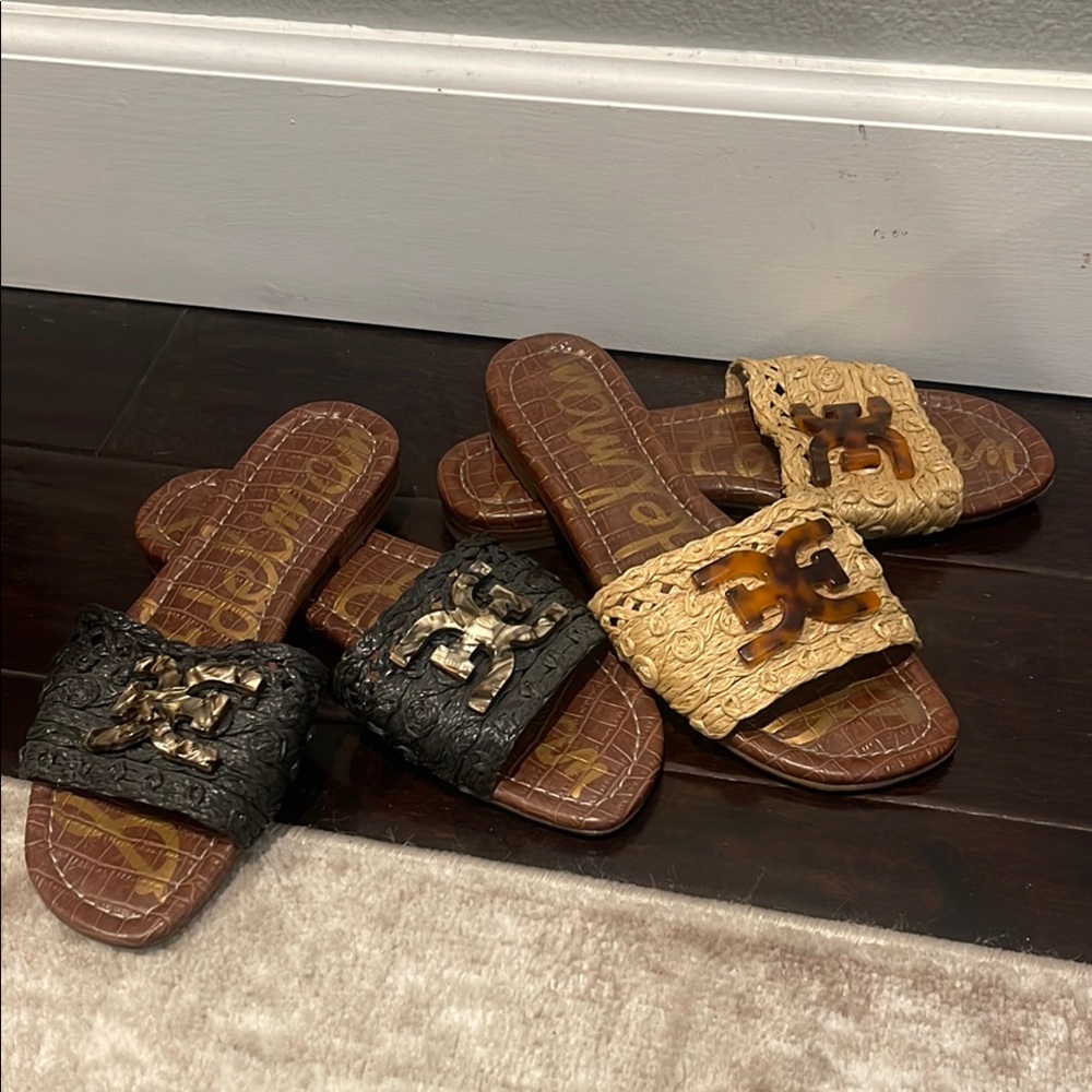 Sam Edelman Black and Beige Slide Sandals